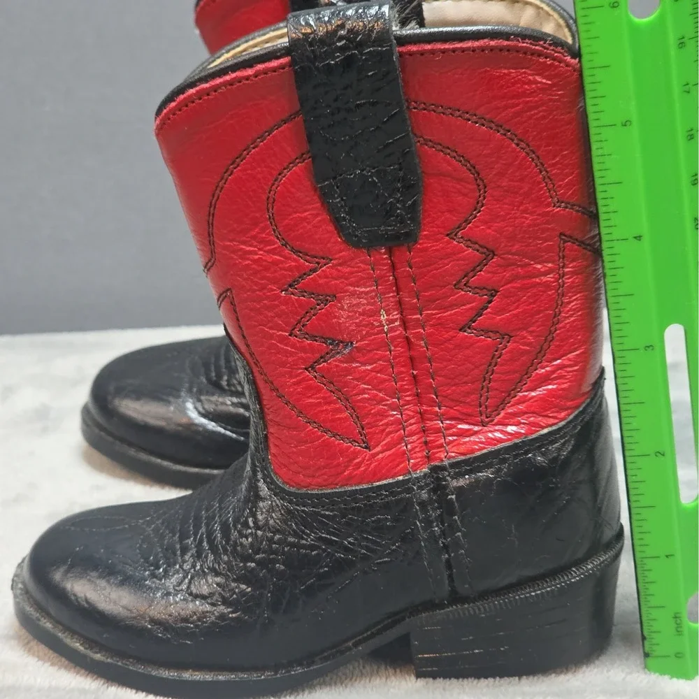 Old West Cowboy Boots Toddler Size 4 Black Red Leather Vintage Please See Photos